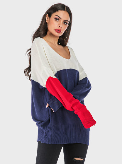 Stacey B's Perfee Contrast V-Neck Long Sleeve Knit Top