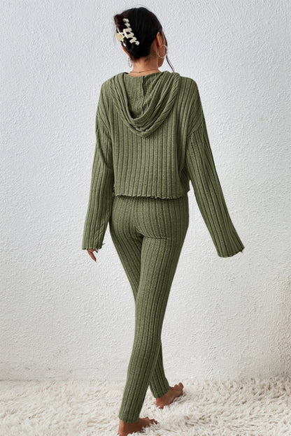 Stacey B's Lettuce Hem Dropped Shoulder Hooded Top and Pants Set