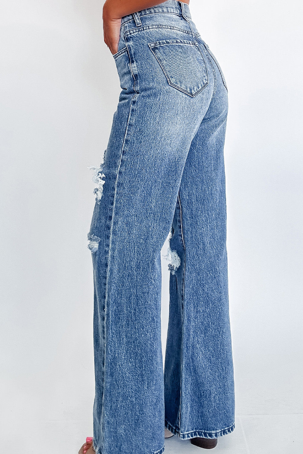 Stacey B's Ashleigh Blue Acid Wash Distressed Wide Leg High Waist Jeans