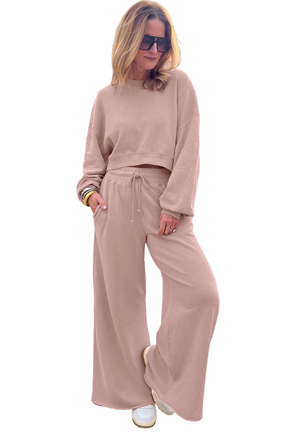 Stacey B's Bright Green Drop Shoulder Crop Pullover Drawstring Wide Leg Pants Set