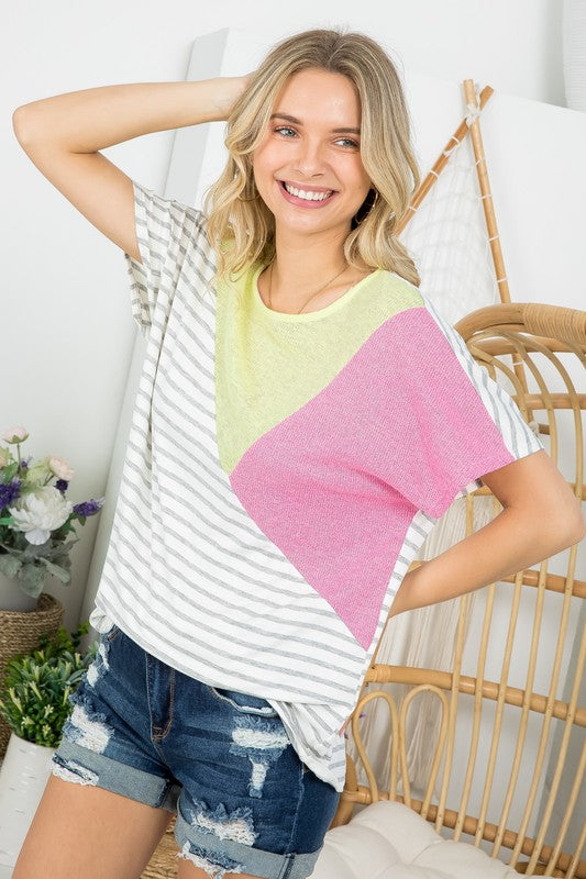 Stacey B's  Plus  Low Gauge Colorblock Top