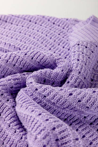 Stacey B's Lavendula Pointelle knit Ribbed Trim Short Sleeve Sweater