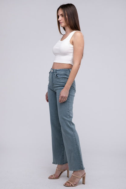 Stacey B's Acid Washed Frayed Cutoff Hem Straight Wide Pants