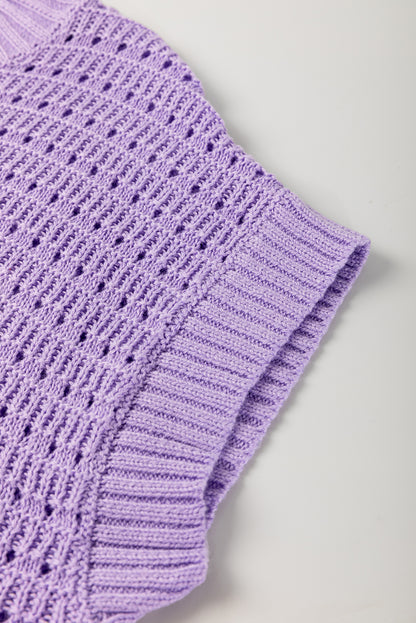 Stacey B's Lavendula Pointelle knit Ribbed Trim Short Sleeve Sweater