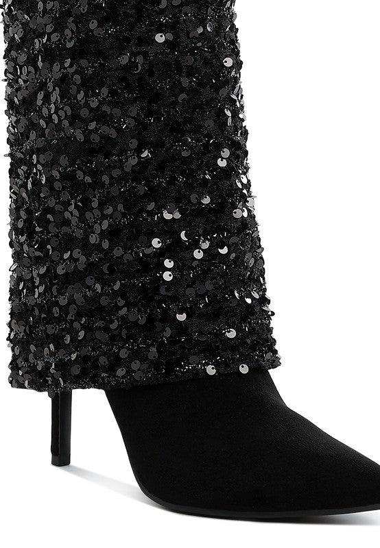 Stacey B's Sin City Sequinned Fold-Over Calf Boots