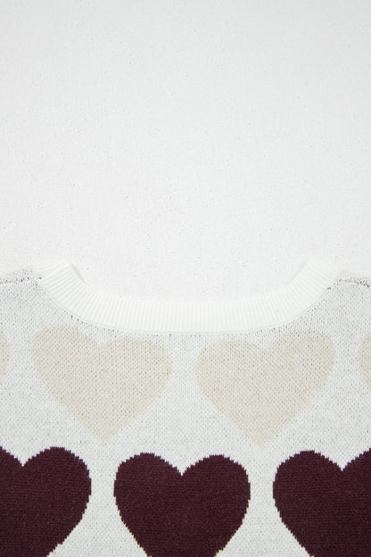 Stacey B's White Valentine Heart Short Sleeve Sweater