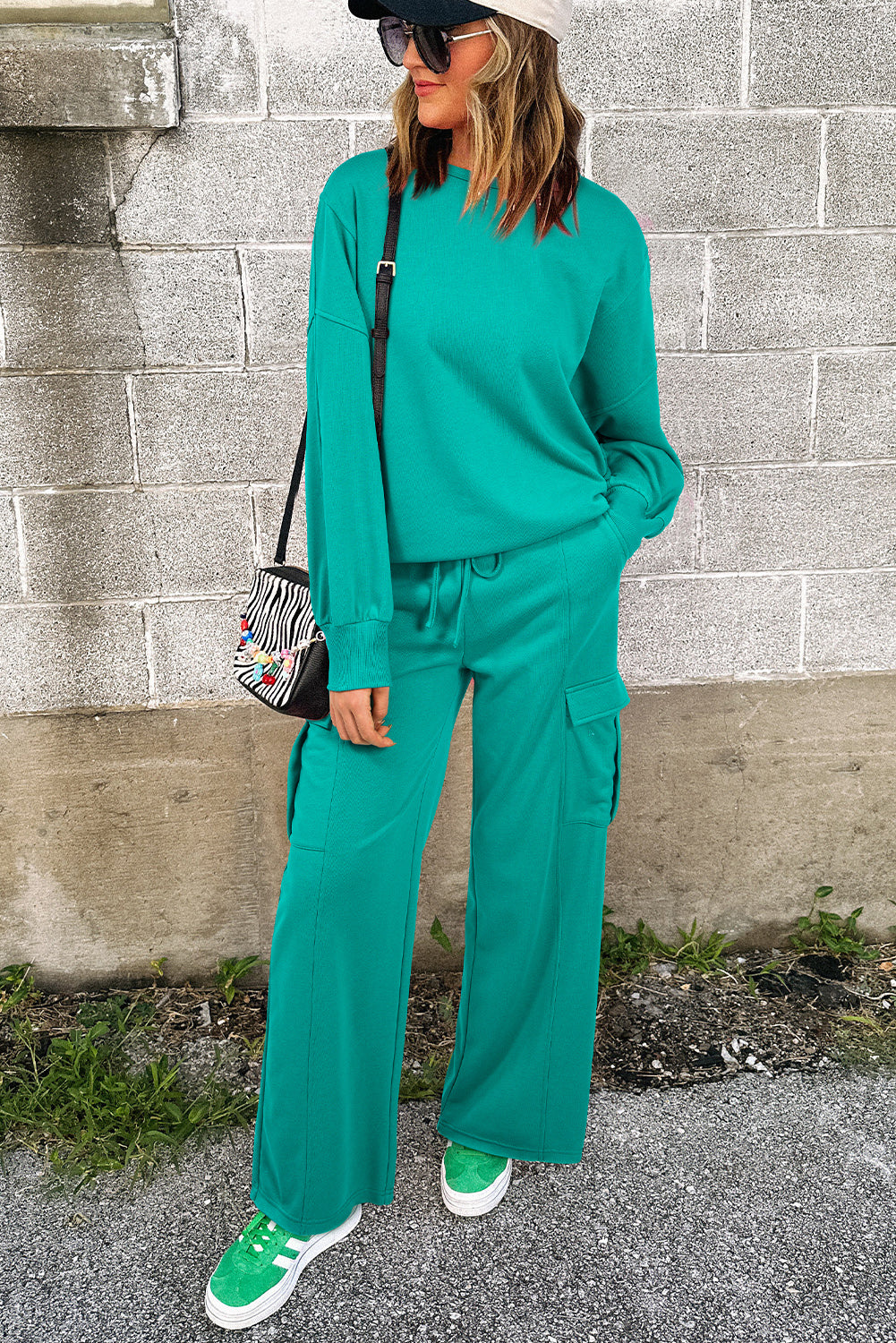 Stacey B's Solid Color Pullover Top and Cargo Pants Set