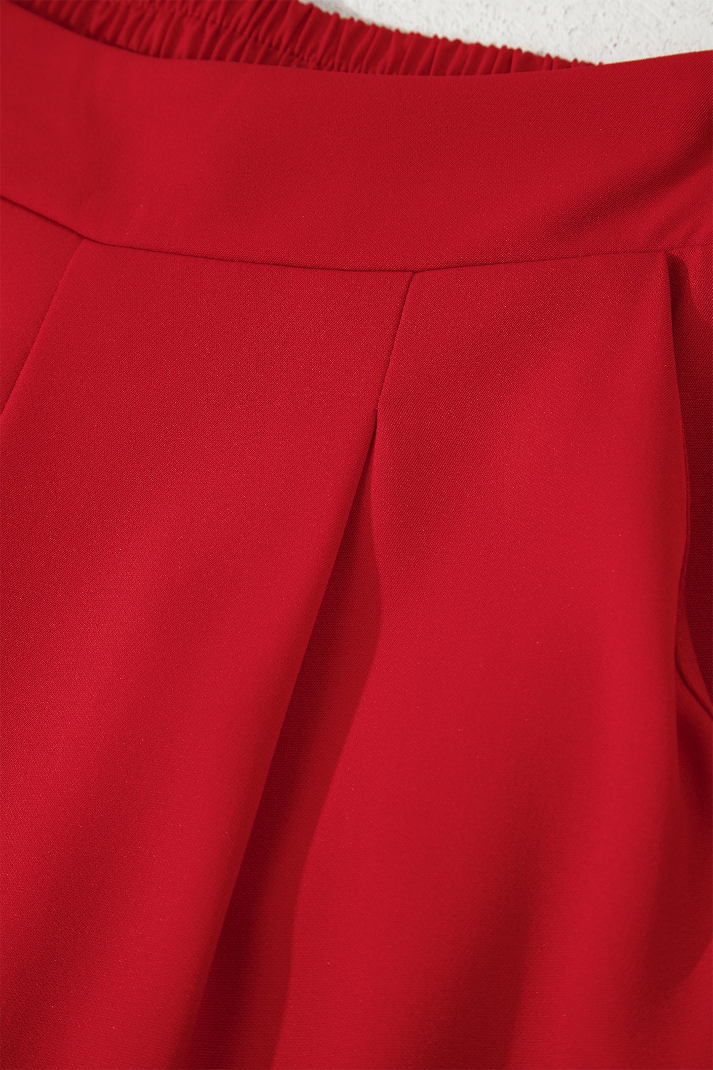 Stacey B's Fiery Red Pleated Detail Pull On High Elastic Waist Loose Straight Pants