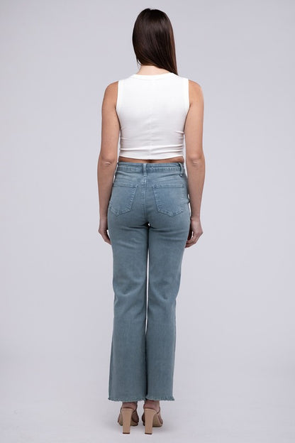 Stacey B's Acid Washed Frayed Cutoff Hem Straight Wide Pants