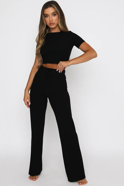 Stacey B's Round Neck Short Sleeve Top and Pants Set