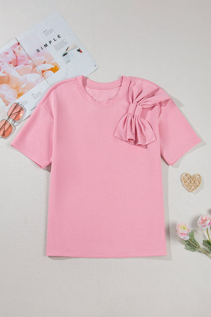 Stacey B's Pink Bow Applique Half Sleeve T-shirt