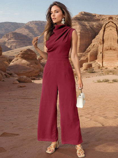 Stacey B's Ruched Mock Neck Sleeveless Jumpsuit