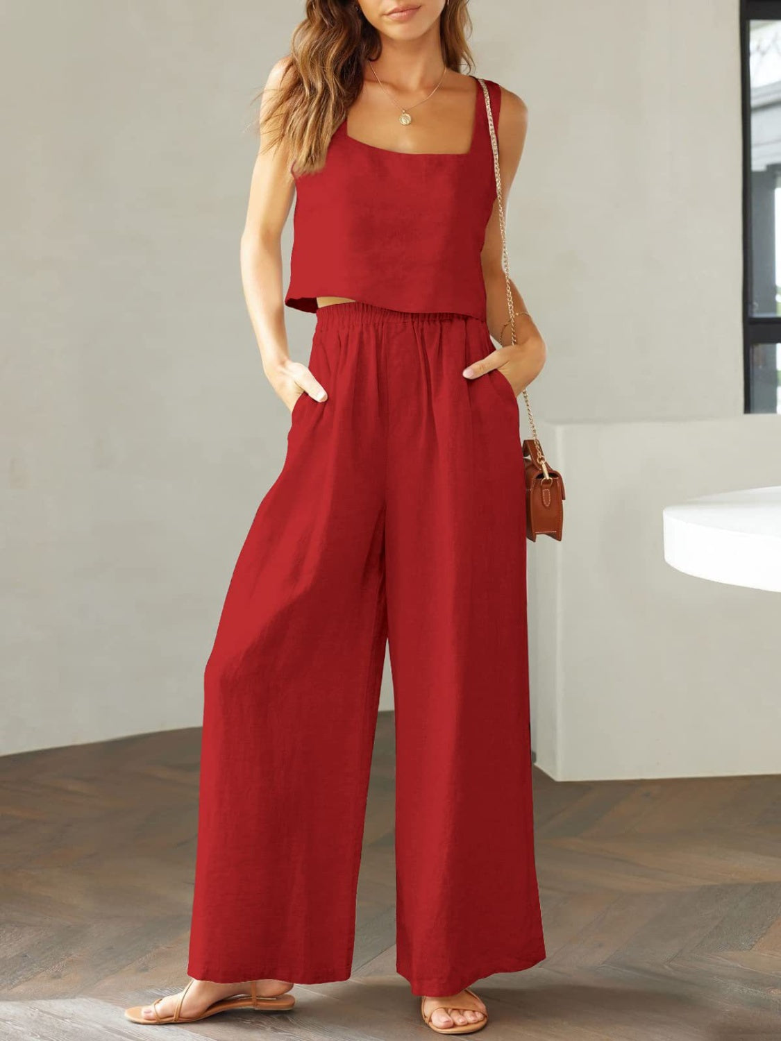 Stacey B's Square Neck Top and Wide Leg Pants Set