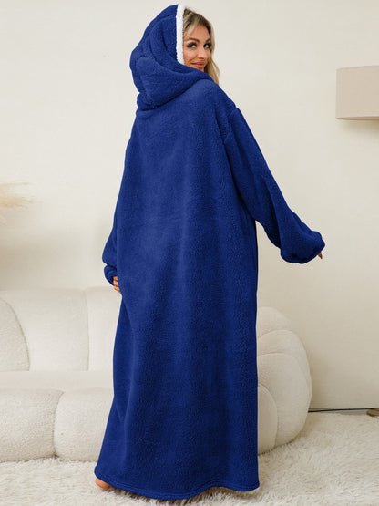 Stacey B's Pocketed Contrast Long Sleeve Hooded Lounge Dress