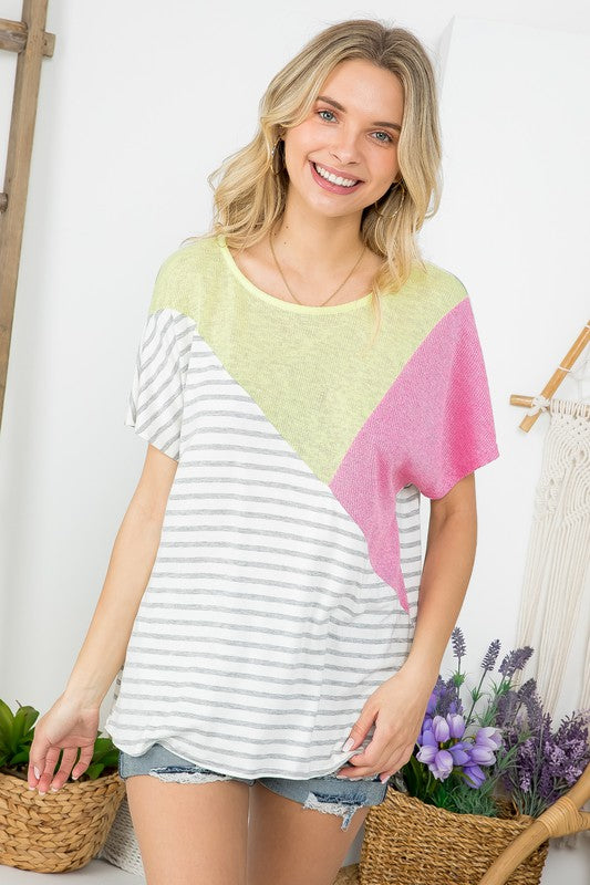 Stacey B's  Plus  Low Gauge Colorblock Top