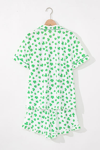 Stacey B's Green Clover Printed Short Sleeve and Ruffled Shorts Pajama Set
