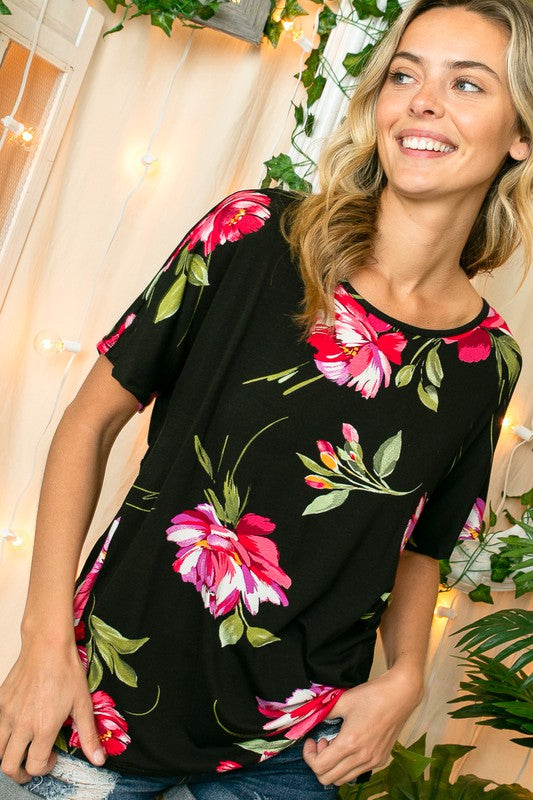 Stacey B's Plus Floral Twist Back Loose Fit Top