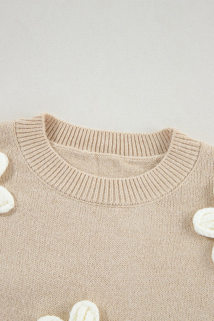 Stacey B's Crochet Flower Round Neck Long Sleeve Sweater