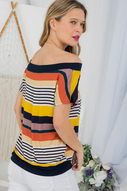 Stacey B's Plus Stripe Off Shoulder Top