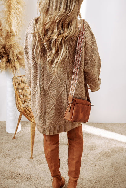 Stacey B's Parchment Cable Knit Drop Shoulder Loose Fit Sweater Dress