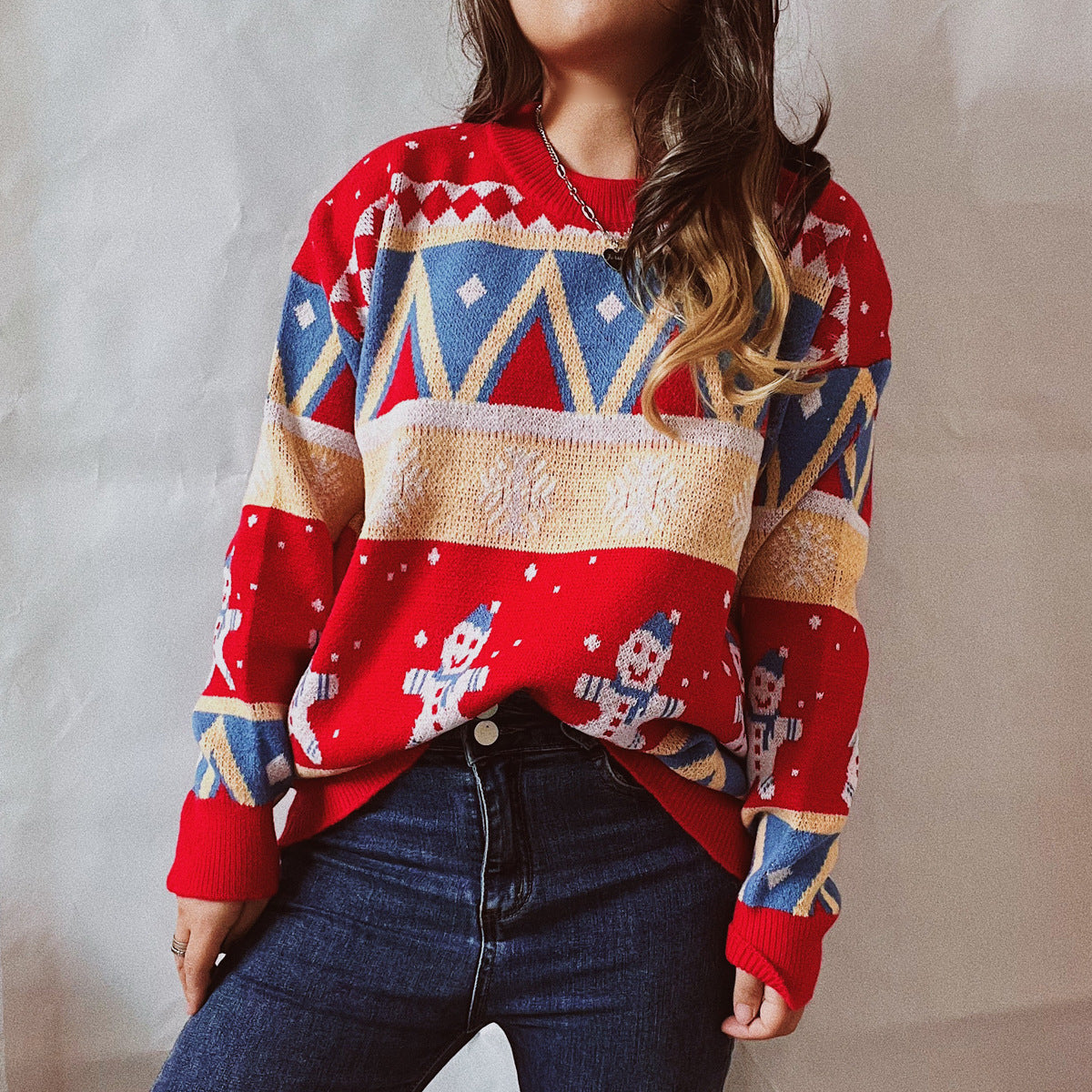 Stacey B's Printed Round Neck Long Sleeve Sweater