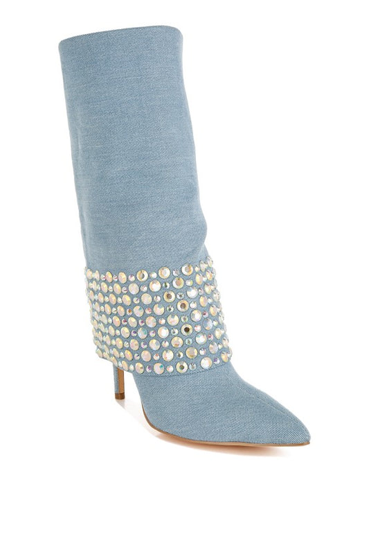 Stacey B's Mike Drop Diamante & Rhinestones Denim Boots