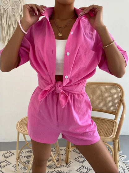 Stacey B's Button Up Short Sleeve Shirt and Shorts Set