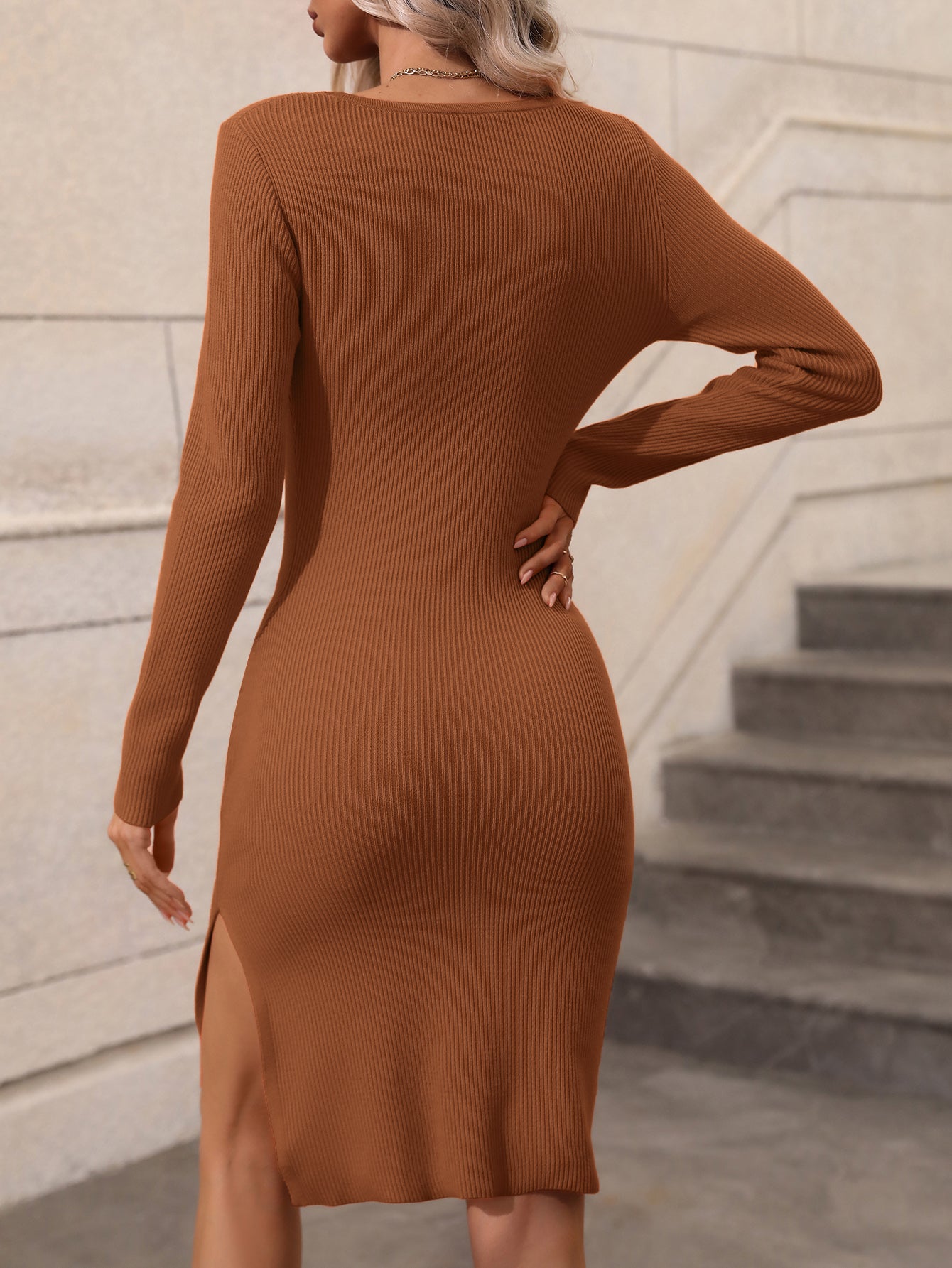 Stacey B's Woven Right Contrast Slit Sweater Dress