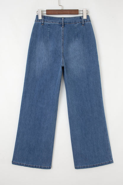 Stacey B's Ashleigh Blue Multi Buttons High Waist Wide Leg Jeans With Pockets