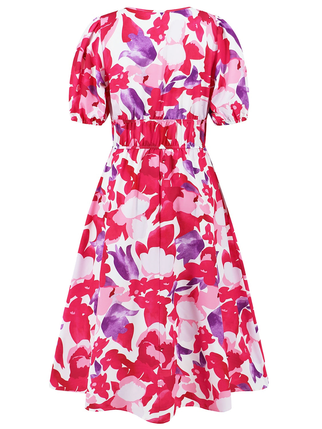 Stacey B's Ruched Printed Surplice Short Sleeve Dress