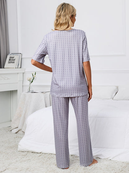 Stacey B's Printed V-Neck Top and Pants Lounge Set