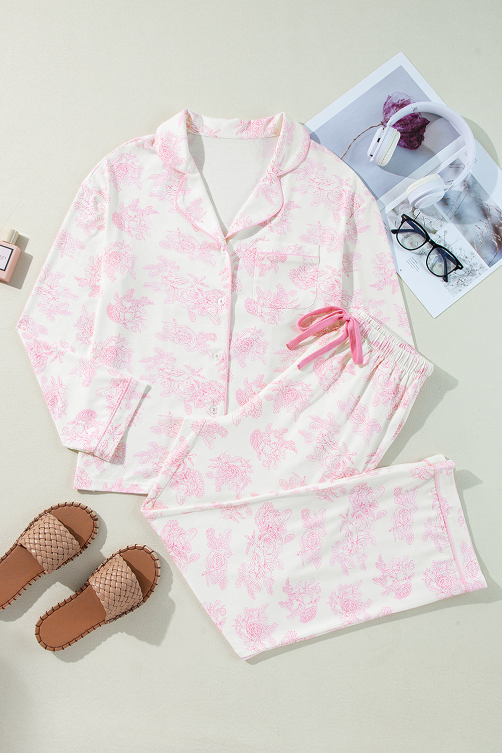 Stacey B's Pink Floral Long Sleeve and Pants Pajamas Set