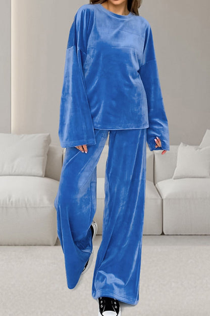 Stacey B's Buttery-Soft Round Neck Long Sleeve Top and Drawstring Pants Set