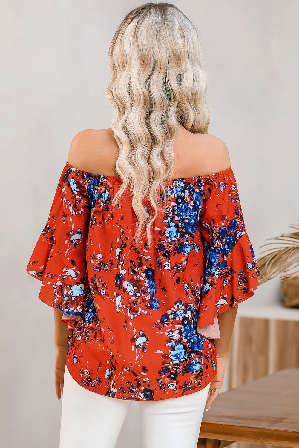 Stacey B's Tied Printed Off-Shoulder Half Sleeve Blouse