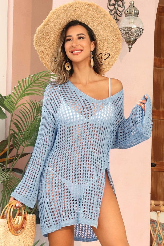 Stacey B's Crochet Side Split Beach Coverups Swimwear Dress