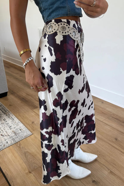 Stacey  B's Brown Abstract Print Western Long Metal Zip-Up Waist Daily Wear Skirt