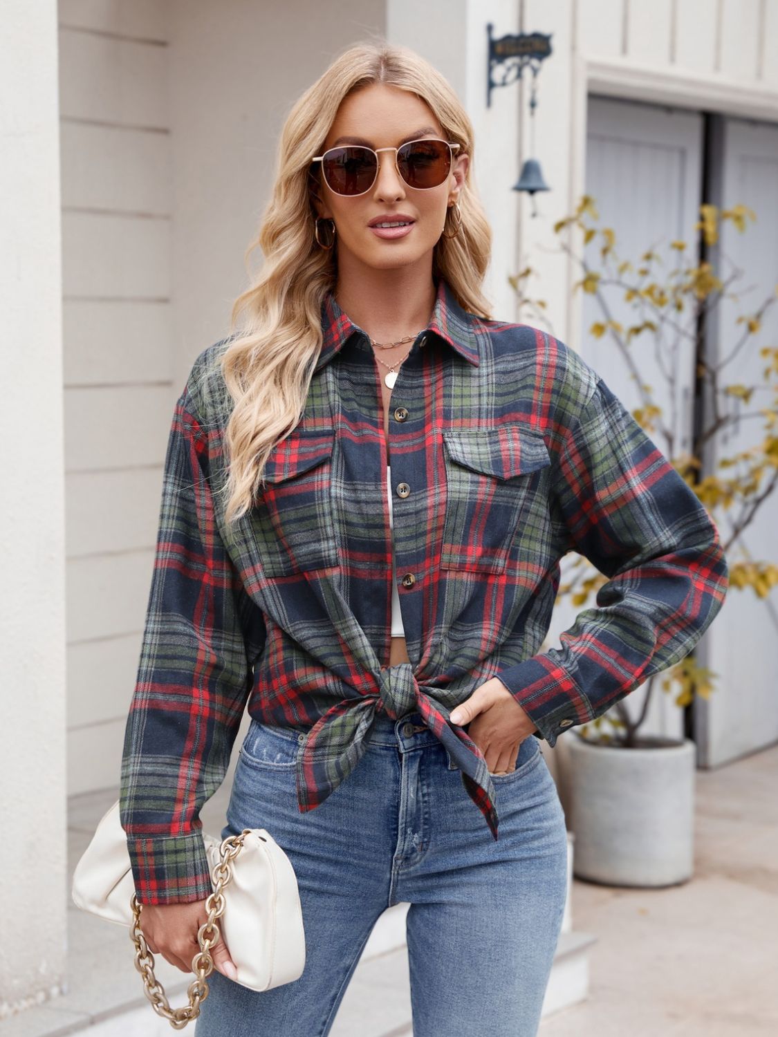 Stacey B's Mandy Plaid Button Up Long Sleeve Shirt