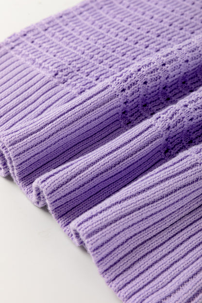 Stacey B's Lavendula Pointelle knit Ribbed Trim Short Sleeve Sweater