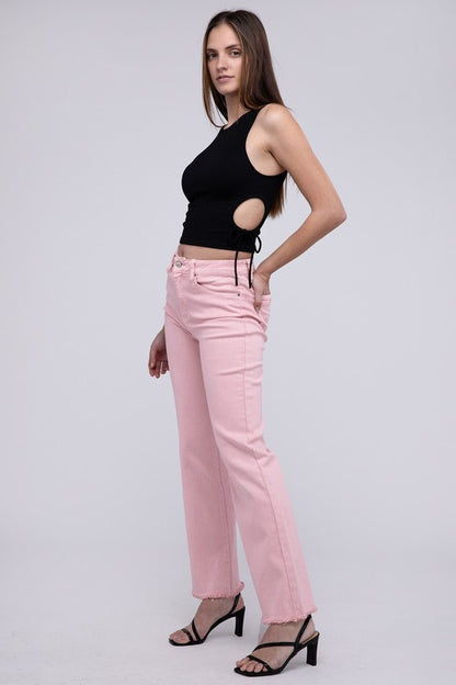 Stacey B's Acid Washed Frayed Cutoff Hem Straight Wide Pants