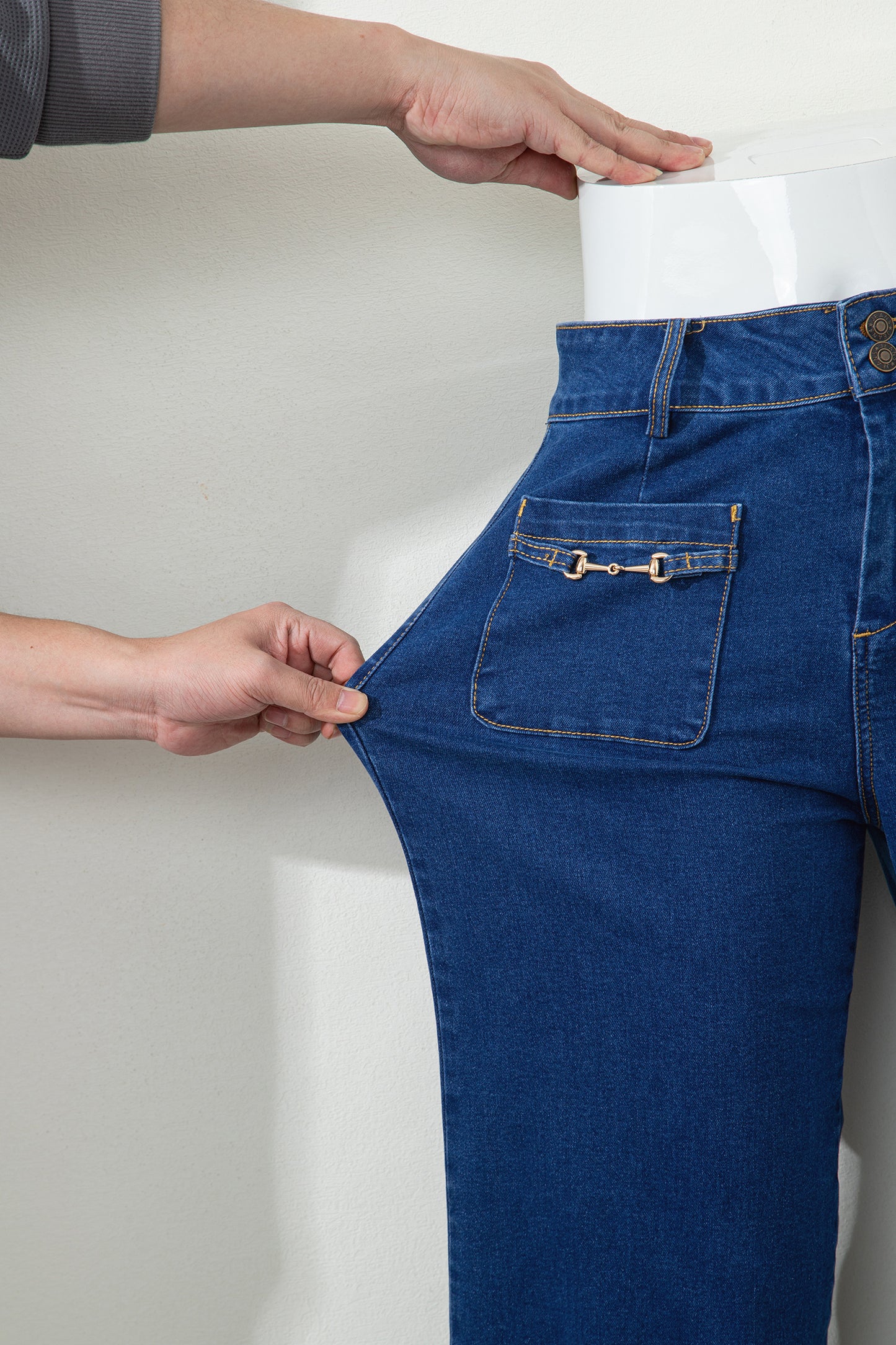 Stacey B's Sail Blue Hardware Decor Patched Pockets Wide Leg Denim Pants