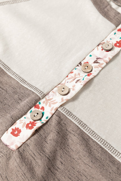 Stacey B's Goat Colorblock Floral Patchwork Flared Sleeve Buttons Henley Top