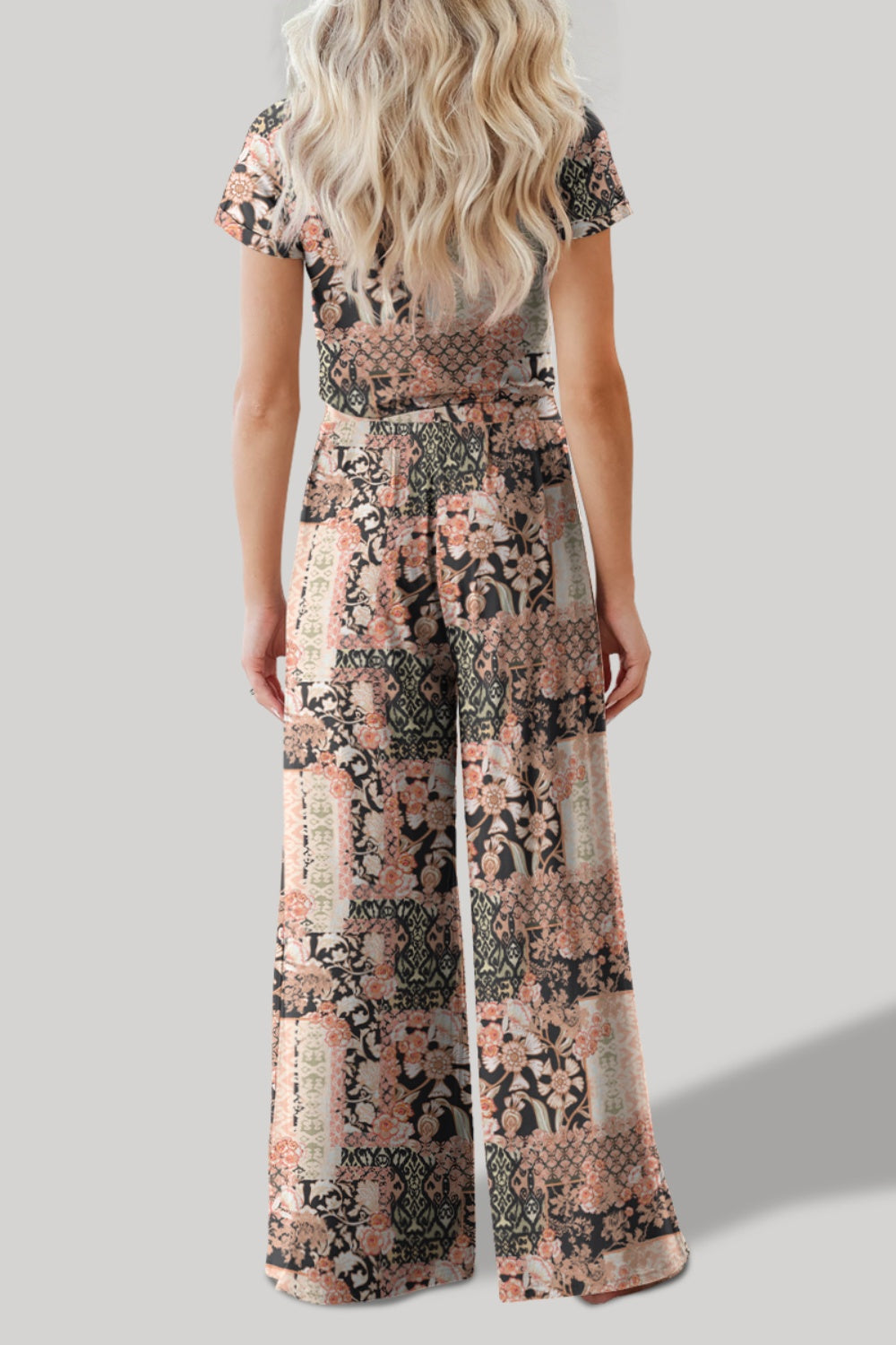 Stacey B!s Printed Round Neck Short Sleeve Top and Pants Set