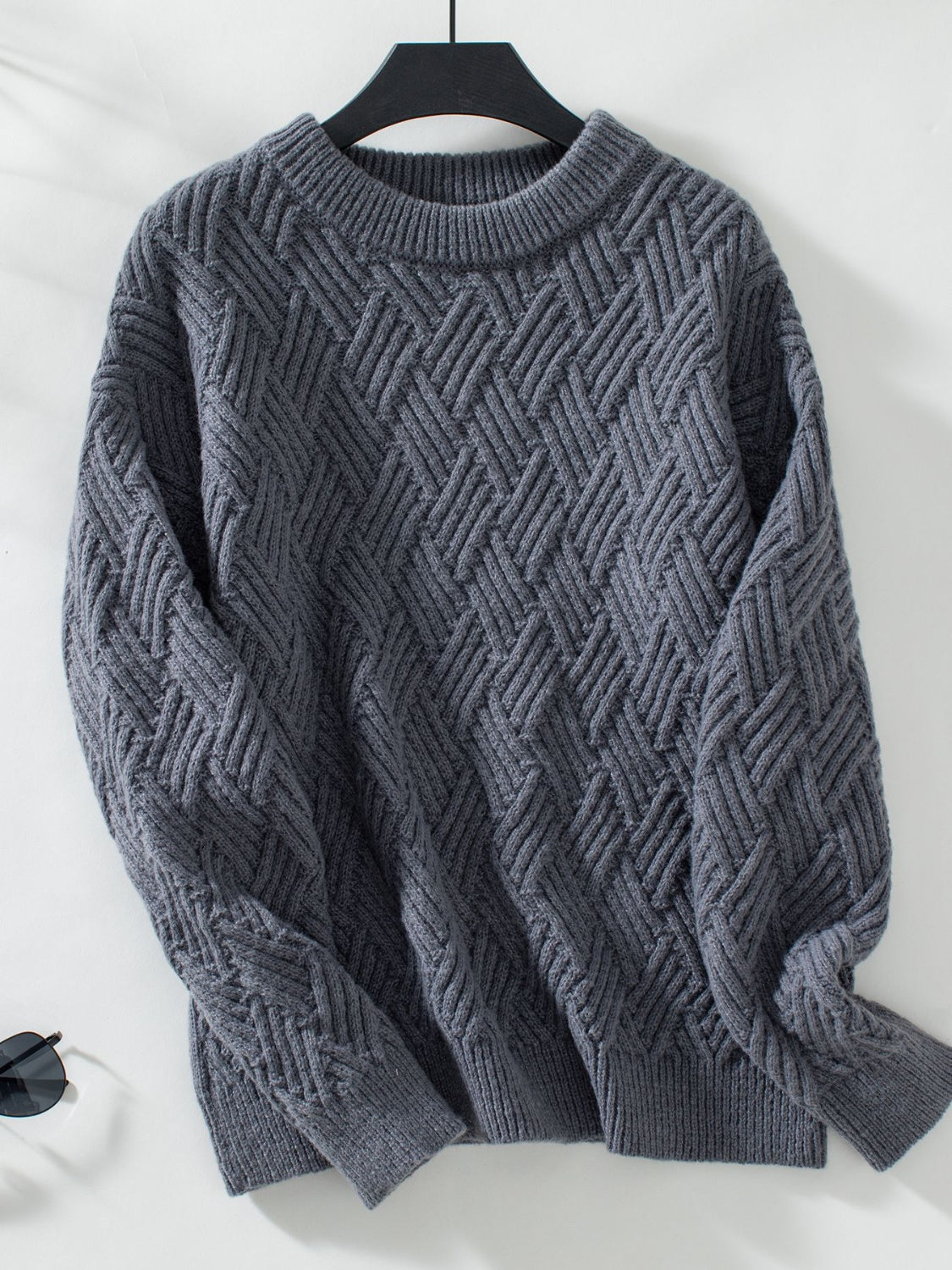 Stacey B's Round Neck Long Sleeve Woven Sweater