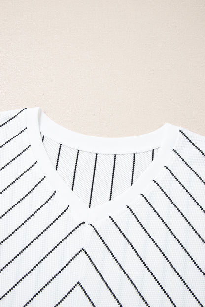 Stacey B's Black Stripe Chevron Striped V Neck Long Sleeve Casual Top