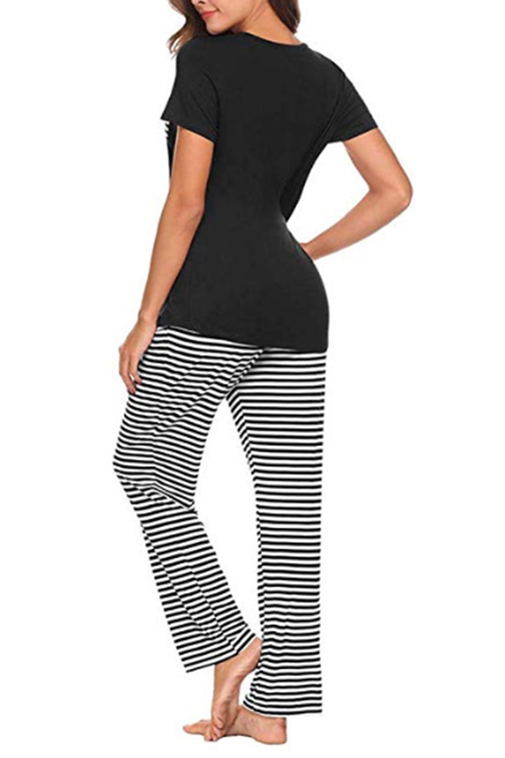 Stacey B's Pocketed Short Sleeve Top and Striped Pants Lounge Set