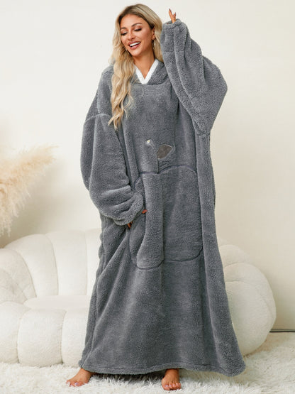 Stacey B's Pocketed Contrast Long Sleeve Hooded Lounge Dress