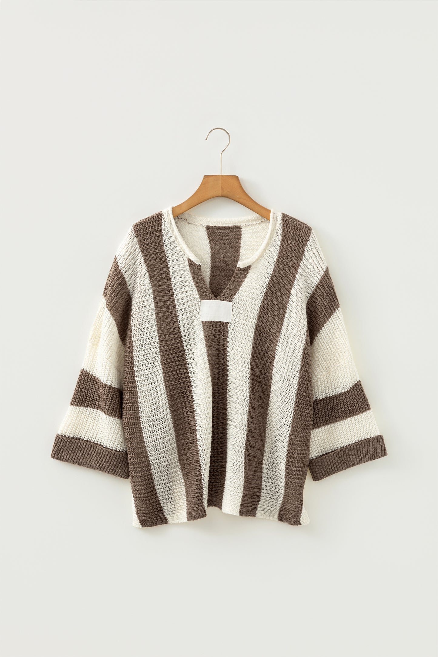 Stacey B's Brown Stripe Colorblock V Neck Bracelet Sleeve Sweater