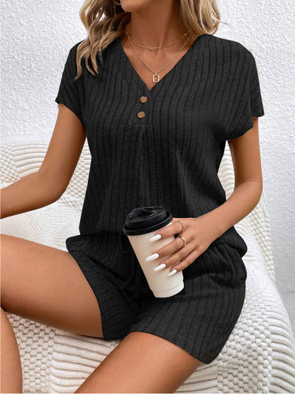 Stacey B's Ribbed V-Neck Top and Shorts Set