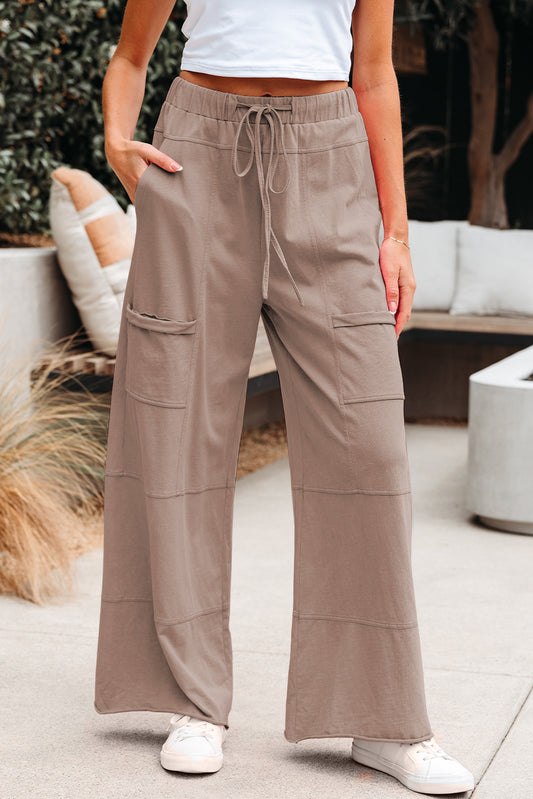 Stacey B's Smoke Gray Mineral Wash Exposed Seam Drawstring Elastic Waistband Wide Leg Cargo Pants