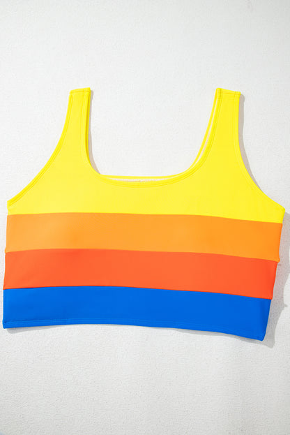 Stacey B's Blue Colorblock Square Neck Top Pleated High Waisted Bikini